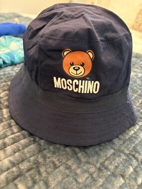 Moschino Navy Blue Bear Logo Bucket Hat